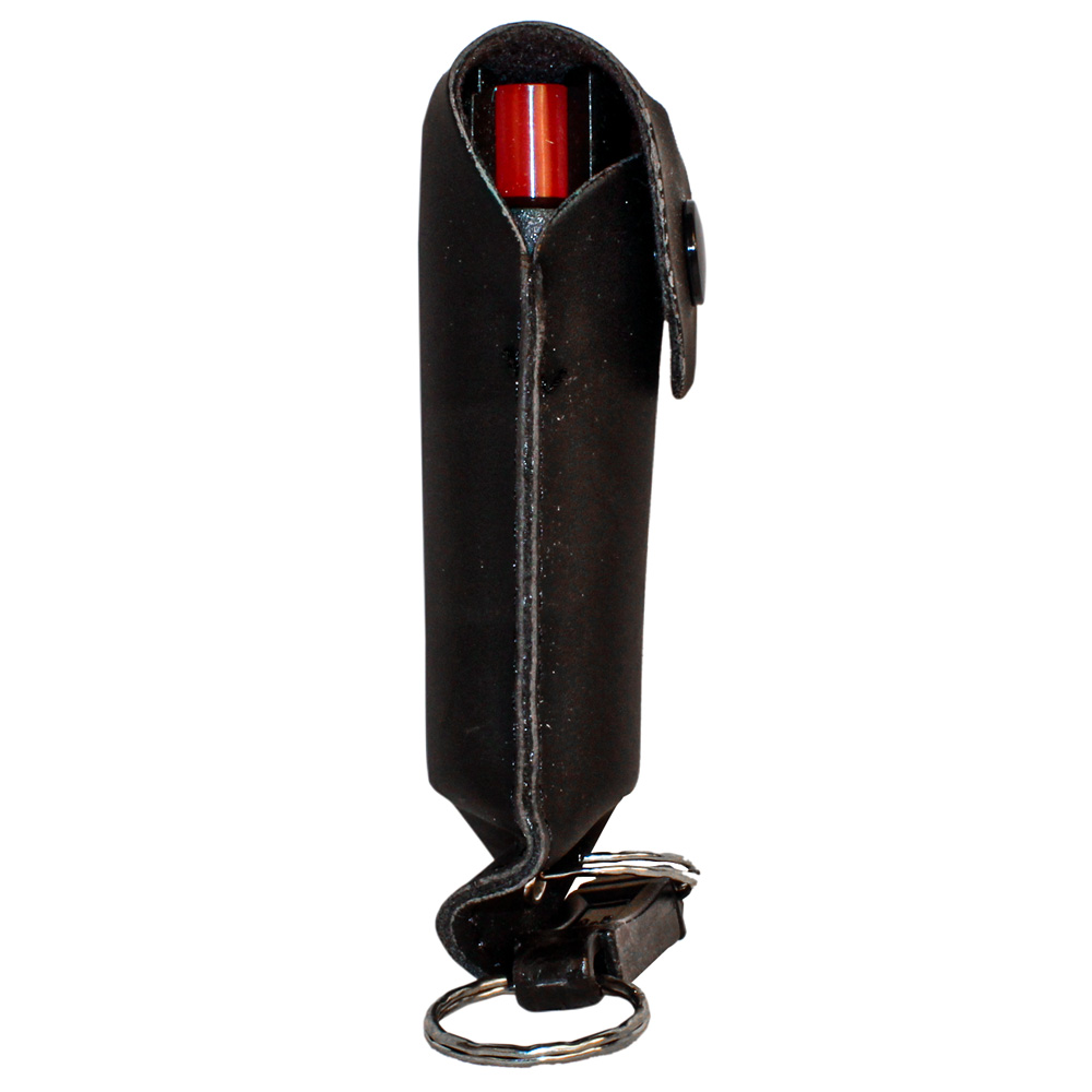 Pepper Shot 1.2% MC 1/2 oz pepper spray leatherette holster and quick release keychain black view 4